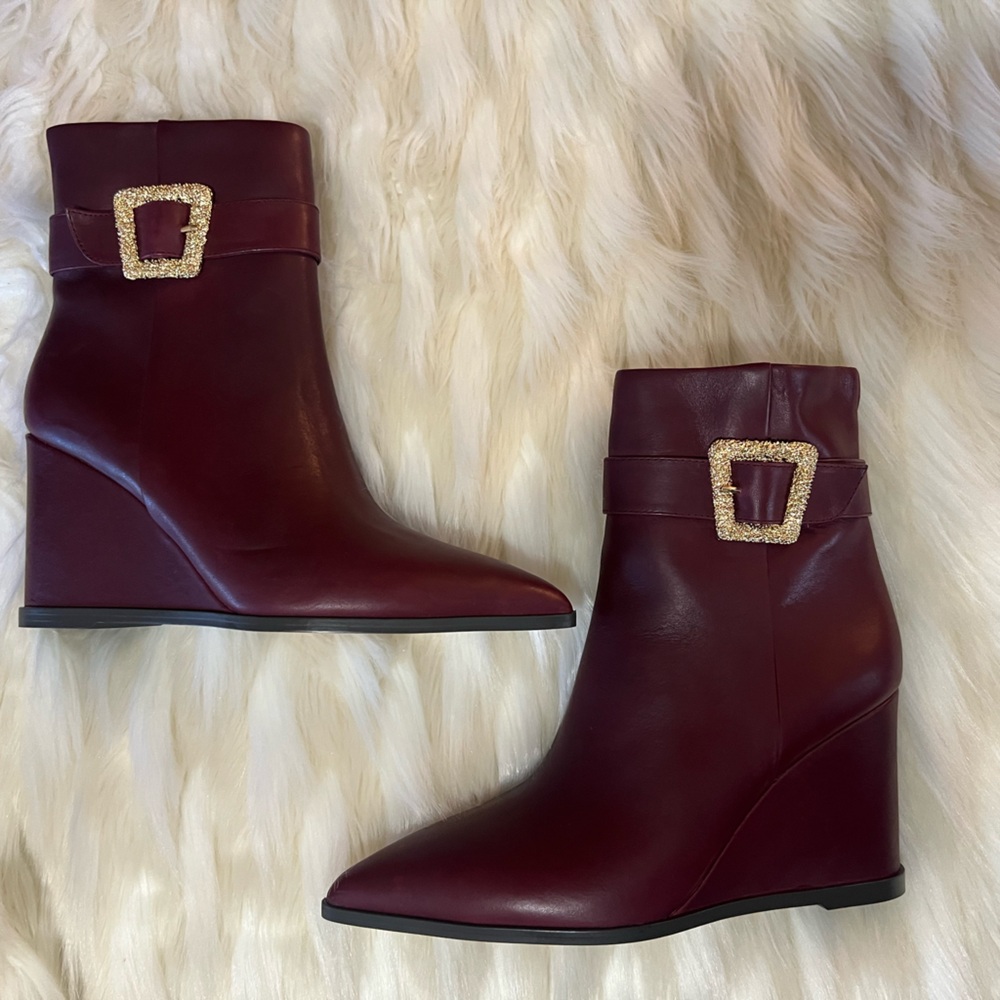 SAM EDELMAN Weslie Leather Wedge Ankle Boots, Burgandy - Picture 4 of 13